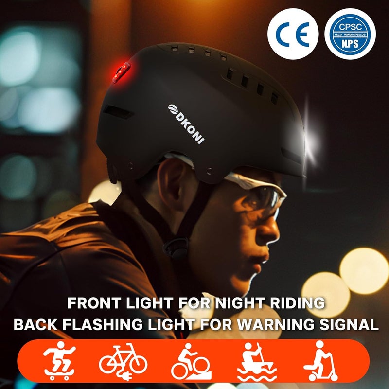 DKONI Bike Helmet with LED Lights Bicycle Helmets Commuter Cycling Helmet USB Rechargeable Front & Back LED Light Helmet for Adult Men Women - Image 4